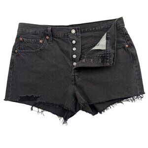 Levis 501 Black Cut Off Button Fly Jean Shorts High Rise Western Womens W32